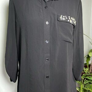 iZ Byer Black Sheer Embellished Top Women's SZ S WhimsyGoth Fairy Business Part